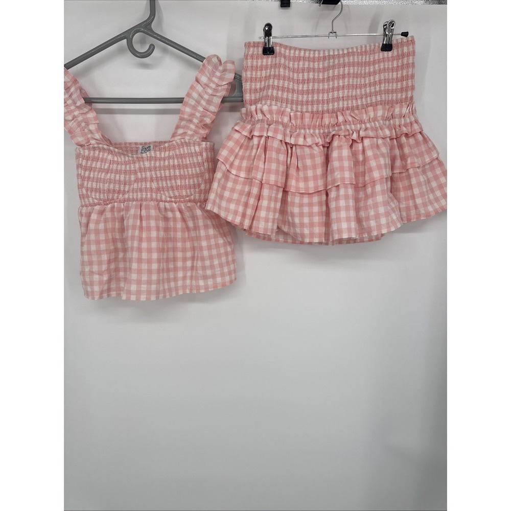 EUC Cake For Dinner Pink Gingham Tiered Ruffle Mini Skort M And Top S